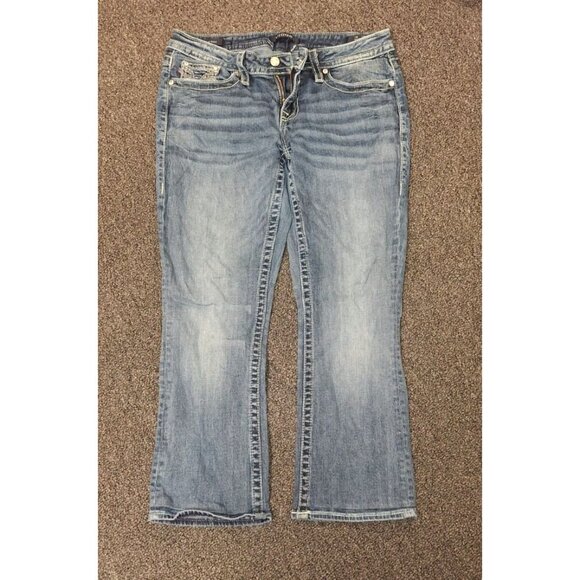 Vigoss 'Sir Boot' Jeans Women's Size 9/30 Light Wash Bootcut Embellished Flap - Picture 1 of 4
